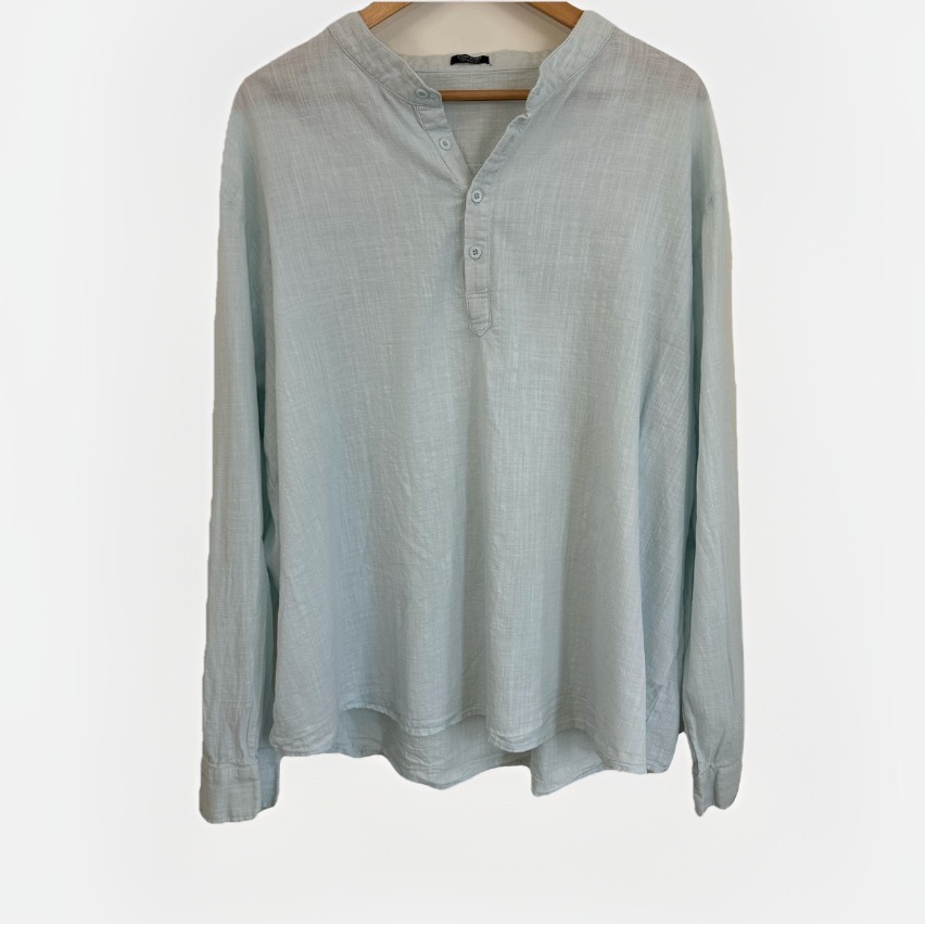 Coofandy Men’s 4xl Light Blue Cotton Hemp Henley Shirt Lightweight Summer